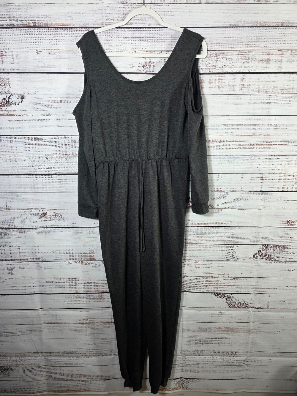 VENUS Women's Cold Shoulder Jumpsuit M Gray Long Sleeve Soft Knit
